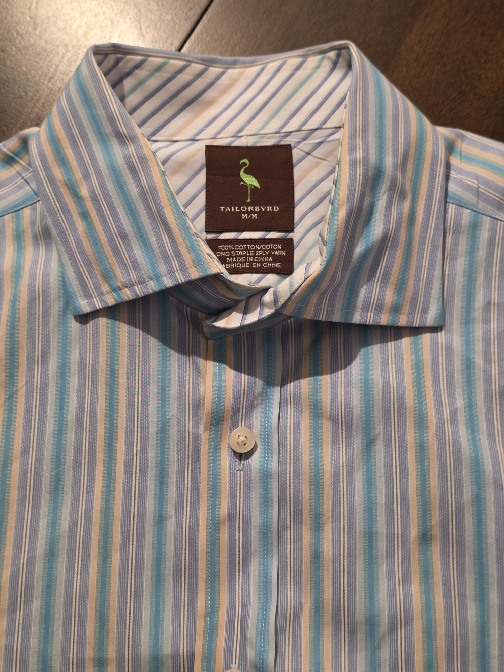 Tailorbyrd Men’s Blue/Grn/Yllw Striped Button-Down Shirt Sz Med
